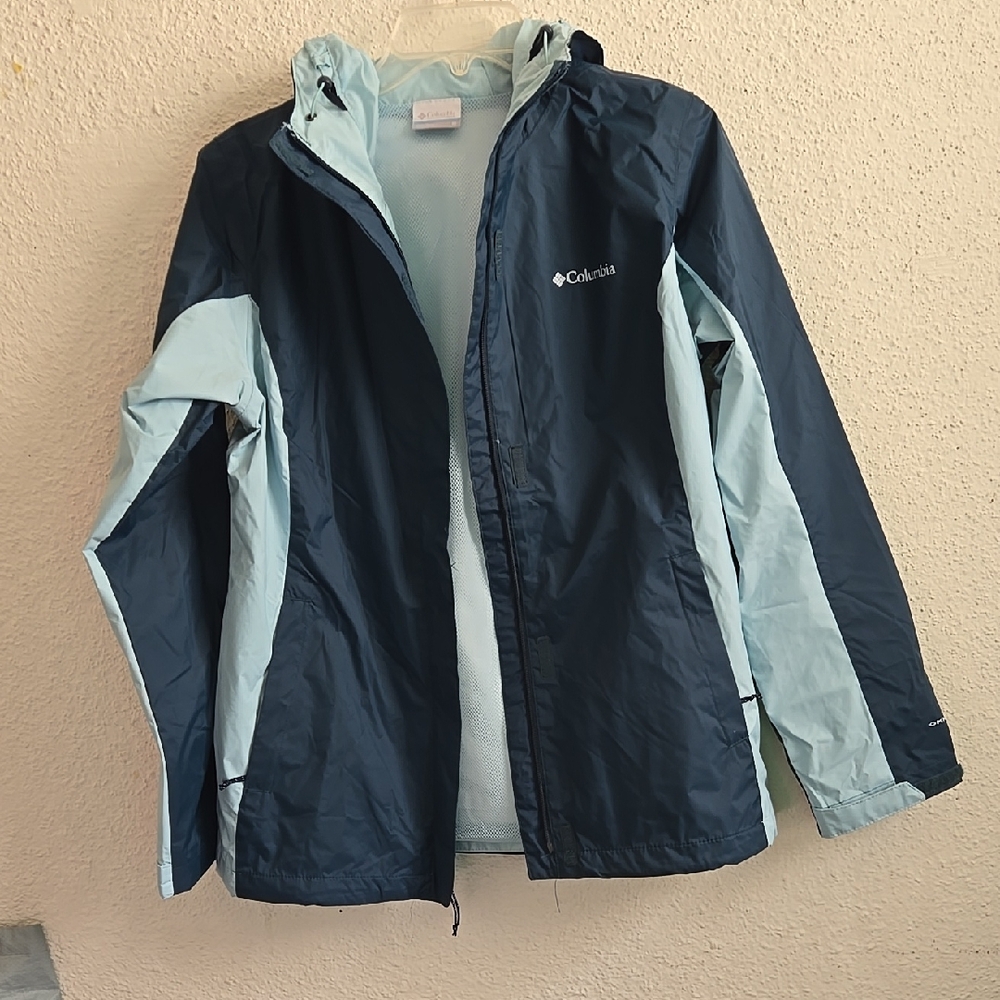B12 Columbia Two-Tone Green Hooded Outdoor Lightweight Jacket Sz Med